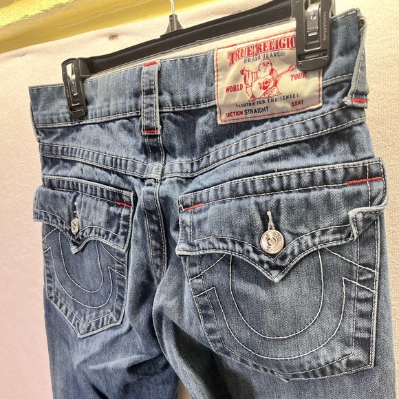 True Religion Flap Pocket Straight Jeans Womens 28 Blue Denim Stretch 2509 - Picture 10 of 11